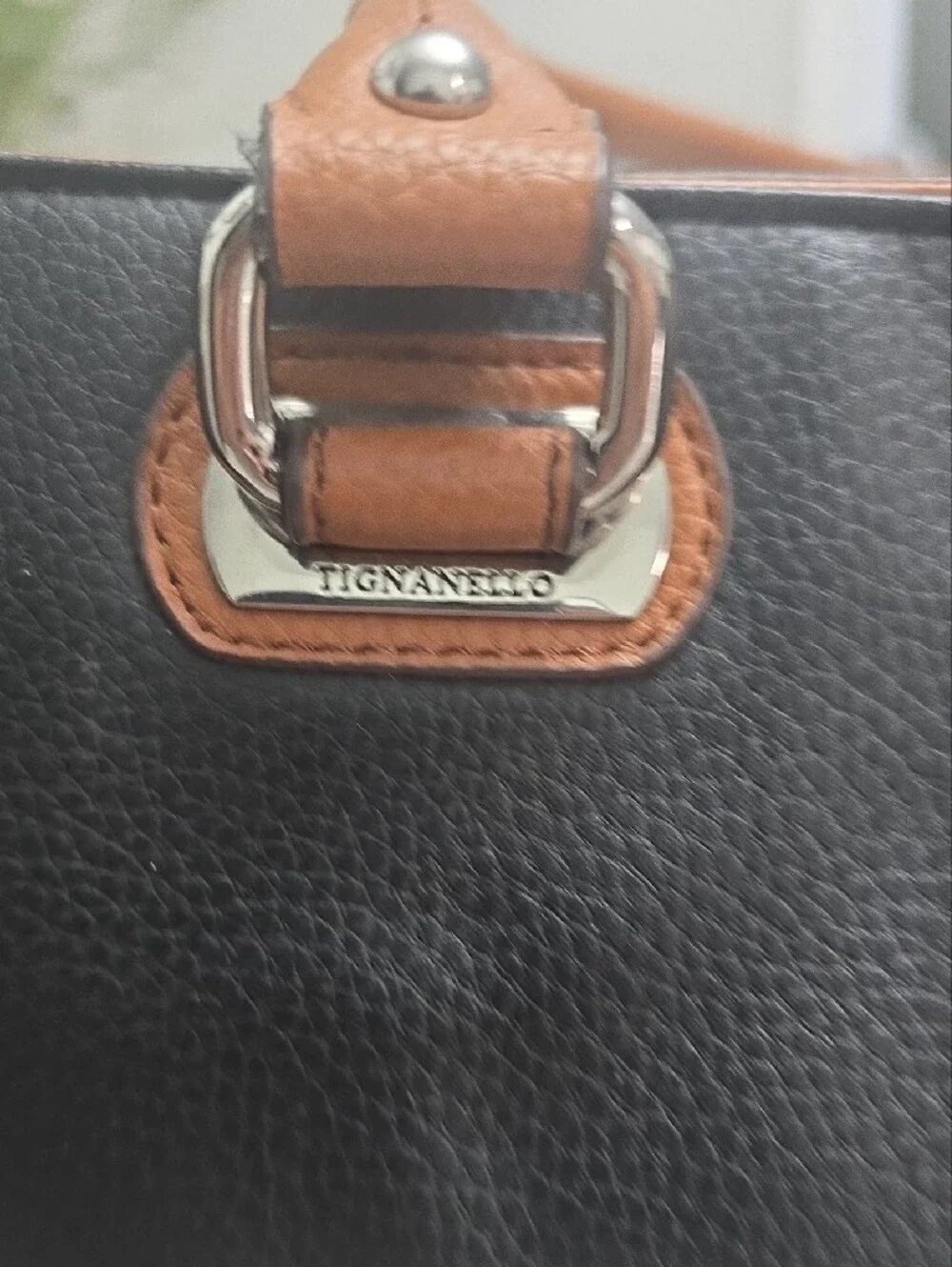 Tignanello Black, Cream & Brown Leather Tote